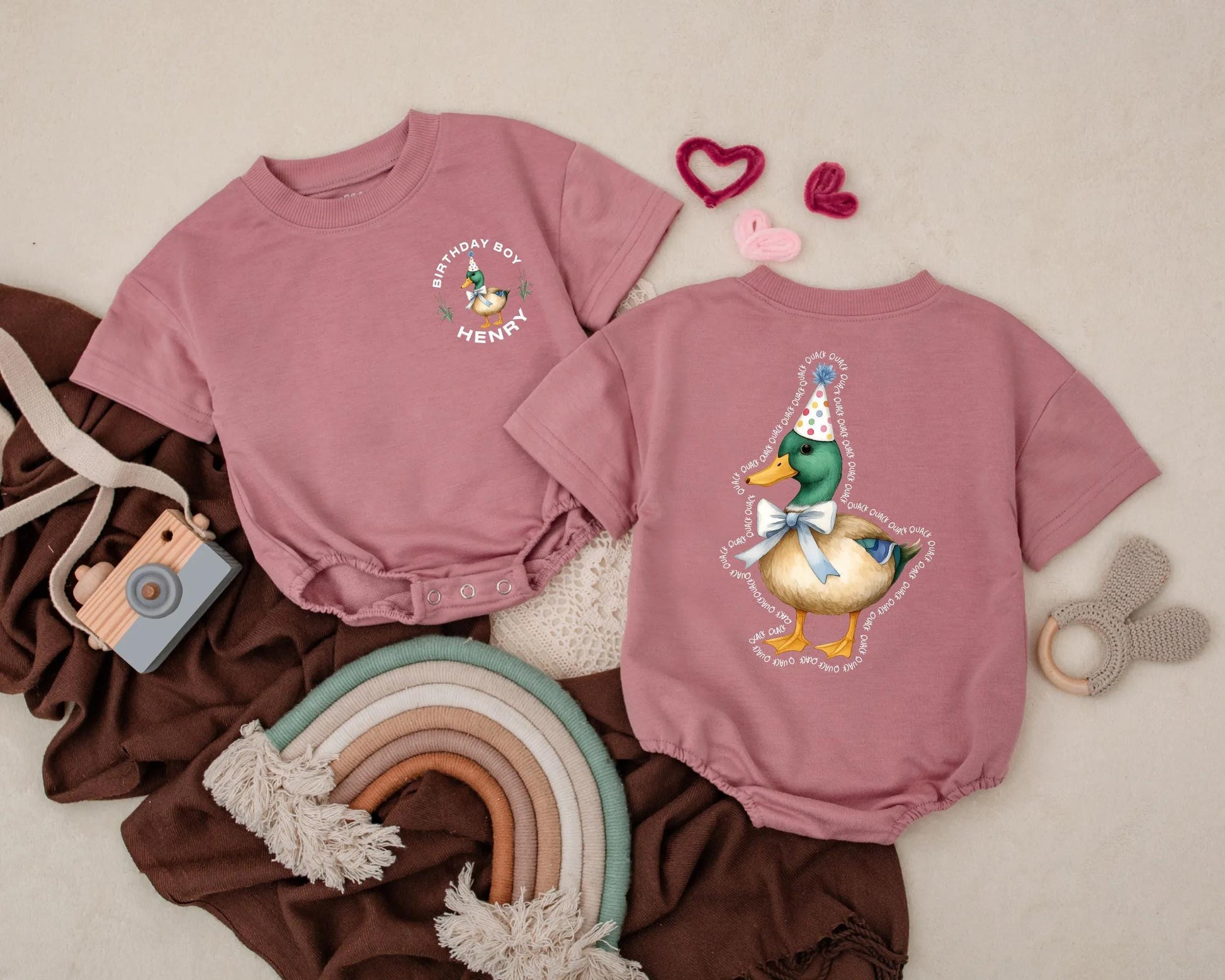 Mallard Duck 1st Birthday Baby Romper Personalized Outfit for Boy or Girl - Cute Duck Bubble Romper, Farm Animal Baby Shower Gift