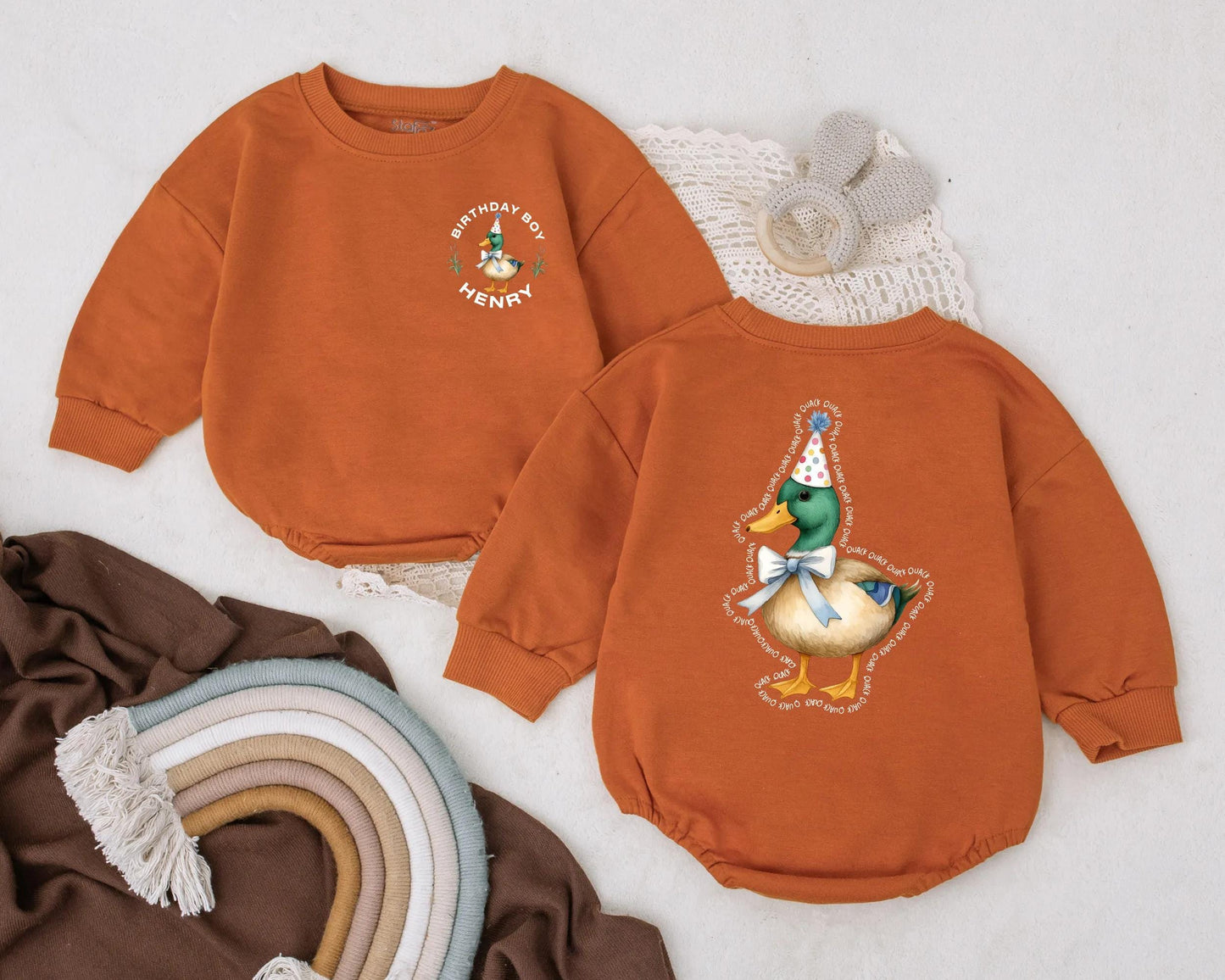 Mallard Duck 1st Birthday Baby Romper Personalized Outfit for Boy or Girl - Cute Duck Bubble Romper, Farm Animal Baby Shower Gift