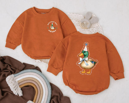 Mallard Duck 1st Birthday Baby Romper Personalized Outfit for Boy or Girl - Cute Duck Bubble Romper, Farm Animal Baby Shower Gift