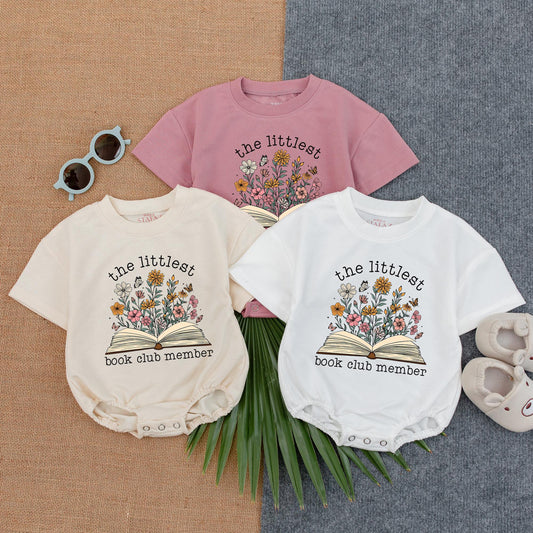 Littlest Book Club Member Floral Romper Baby Reading Outfit Adorable Book Lover Gift Baby Shower Essential Cotton Comfort