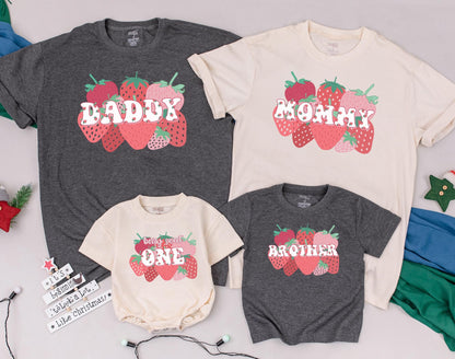 Strawberry Sweet One First Birthday Family Matching T-shirt Mommy and Me Daddy Outfit Berry First Birthday Party Mama 1st Birthday Shirt