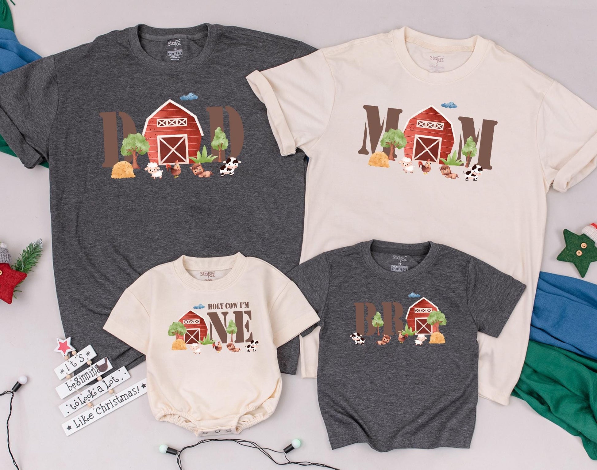 Farm Theme First Birthday Shirt for Boys & Girls Boho Cow Barn Party Matching Family Outfits Toddler Kid Birthday Tee