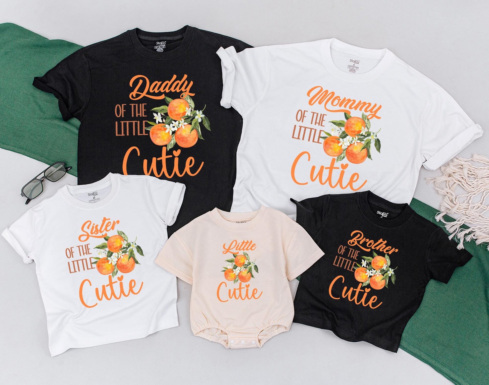 Personalized Little Cutie Orange Fruit Family Matching T-Shirts Baby Romper Sweet Newborn Outfit Baby Shower Gift Comfortable Cotton Apparel