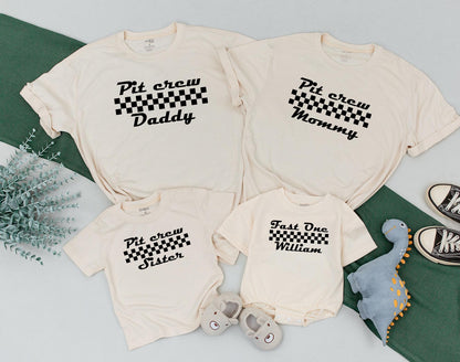 Fast One Race Car Family Matching Birthday Shirt 1st Birthday Boy Fast 1 Pit Crew Party Outfit Soft Cotton Tee