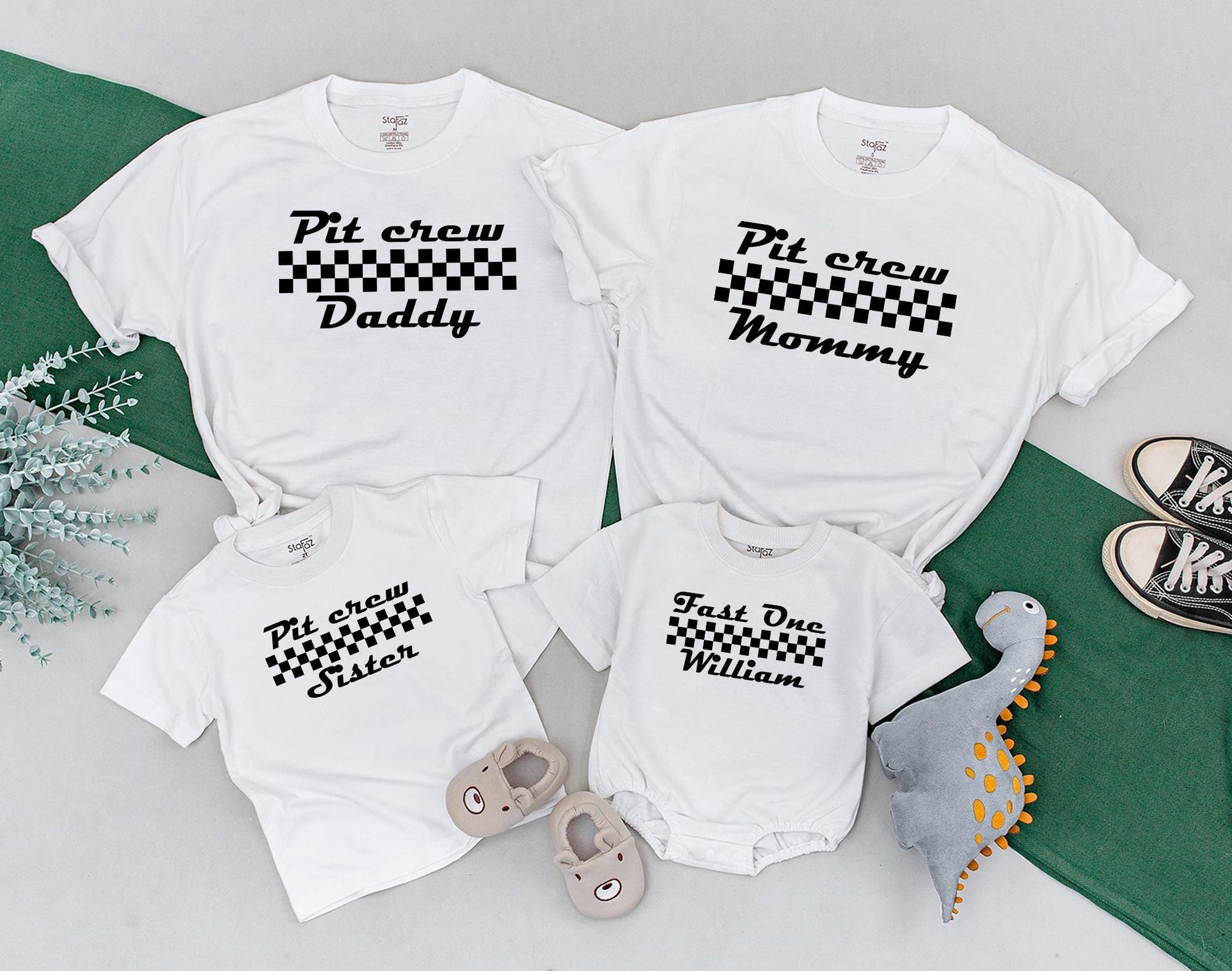 Fast One Race Car Family Matching Birthday Shirt 1st Birthday Boy Fast 1 Pit Crew Party Outfit Soft Cotton Tee