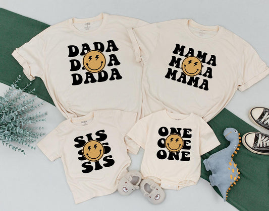 Matching One Happy Dude 1st Birthday Outfit for Baby Boy, Smile Romper, Mommy & Daddy Gift, Custom First Birthday Party