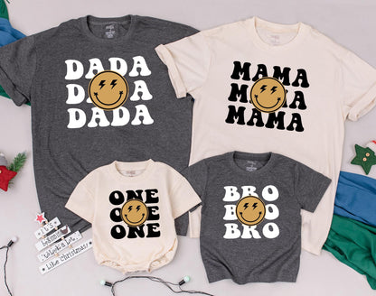 Matching One Happy Dude 1st Birthday Outfit for Baby Boy, Smile Romper, Mommy & Daddy Gift, Custom First Birthday Party