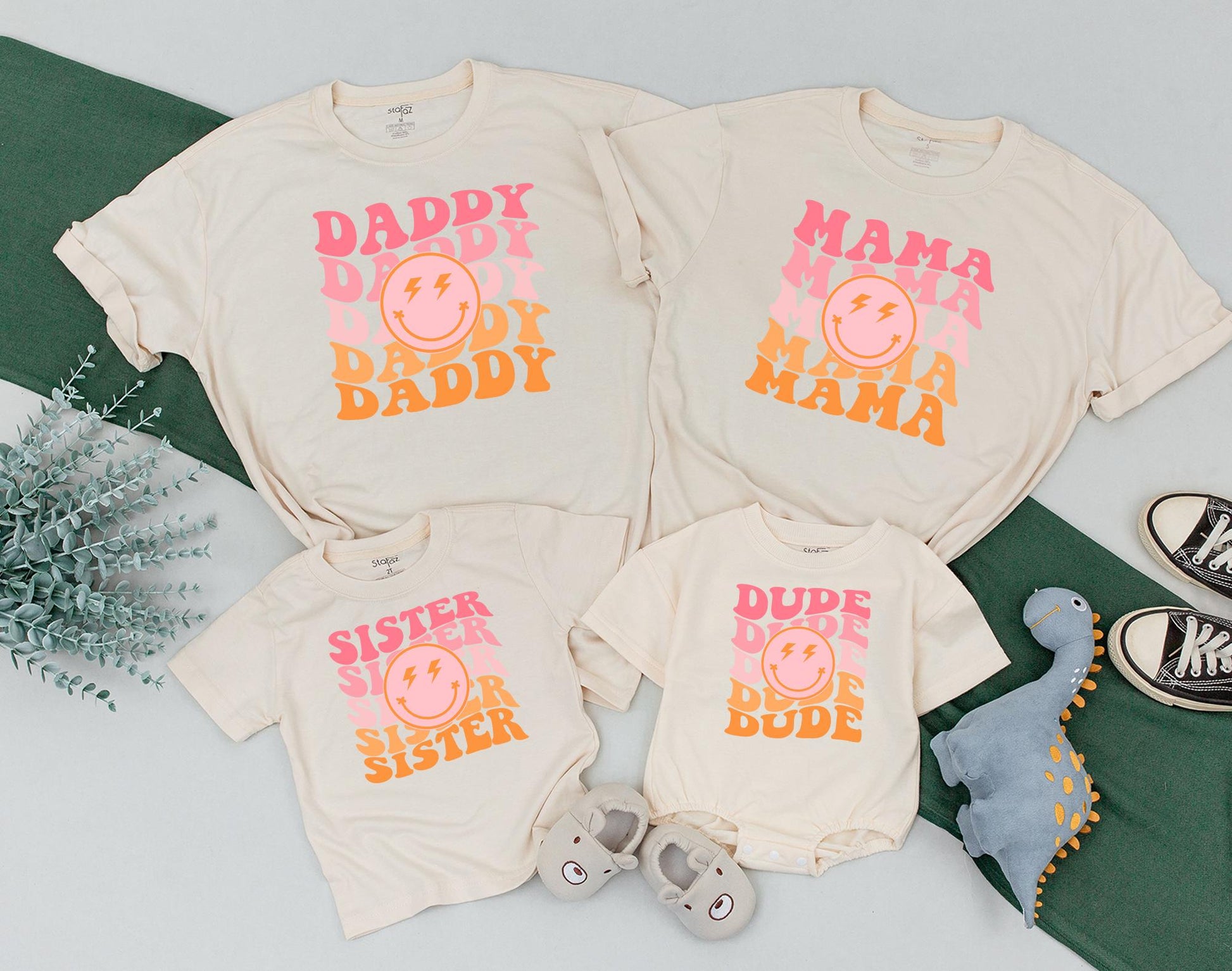 Personalized One Happy Dude Matching Family First Birthday Shirt Retro Distressed Bolt Eyes Design Toddler Baby Boy Girl Celebration Outfit
