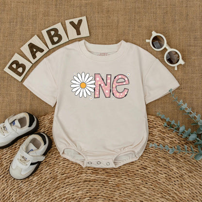 Personalized Daisy 1st Birthday Romper for Baby Girl, Wildflower Wild ONE Bodysuit, First Birthday Outfit, Custom Cake Smash