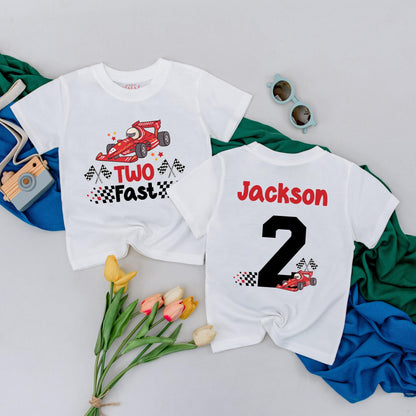 Two Fast Birthday Boy Outfit, Personalized Race Car 2nd Birthday Shirt for Toddler, Custom Name Racing Tee, Second Birthday Gift Idea, Comfortable Cotton