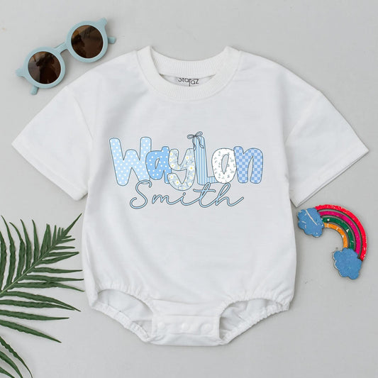 Custom Waylon Smith Bubble Bodysuit Blue Letter Romper for Baby Boys Fun Cartoon Name Outfit Baby Shower Birthday Gift Newborn Clothes