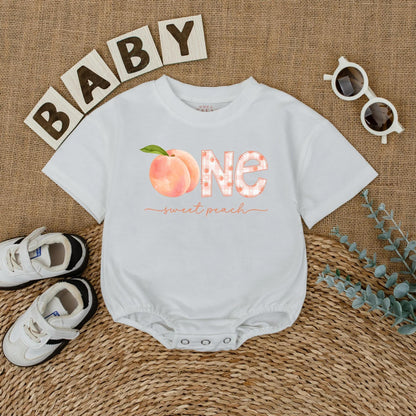 Sweet Peach First Birthday Romper Baby Girl Outfit Personalized Name Summer Party Gift 1st Birthday Bodysuit Peach Lover