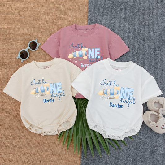 Isn’t He ONEderful Bubble Romper Cute 1st Birthday Baby Boy Outfit Milestone Photo Prop Perfect First Birthday Smash Cake Outfit Gift