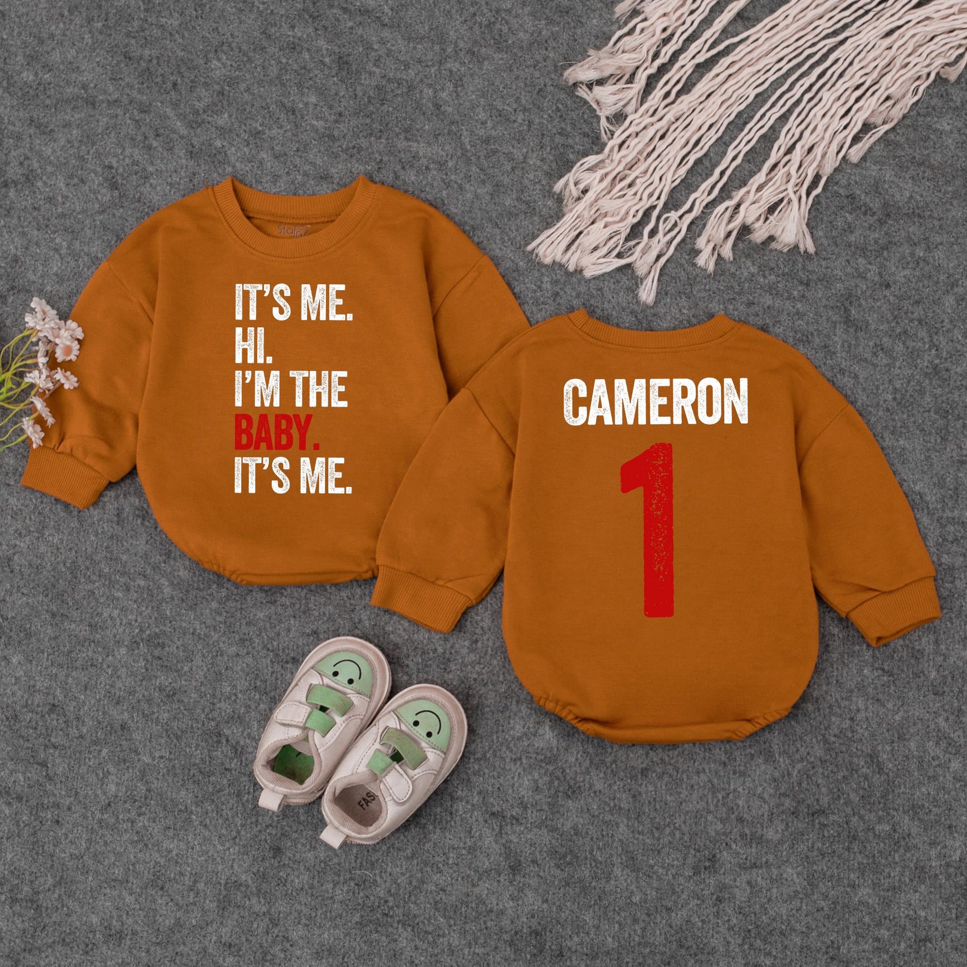 It's Me, Hi, Baby Romper & Personalized Name Bodysuit, Retro 1st Birthday Outfit, Funny Baby Shower Gift, Gender Neutral Clothes