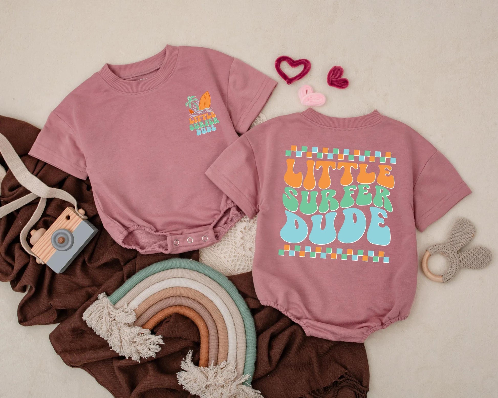 Little Surfer Dude Baby Romper Retro Beach Summer Outfit for Baby Boys, Cute Surf Clothes, Toddler Vacation Clothes, Bubble Romper