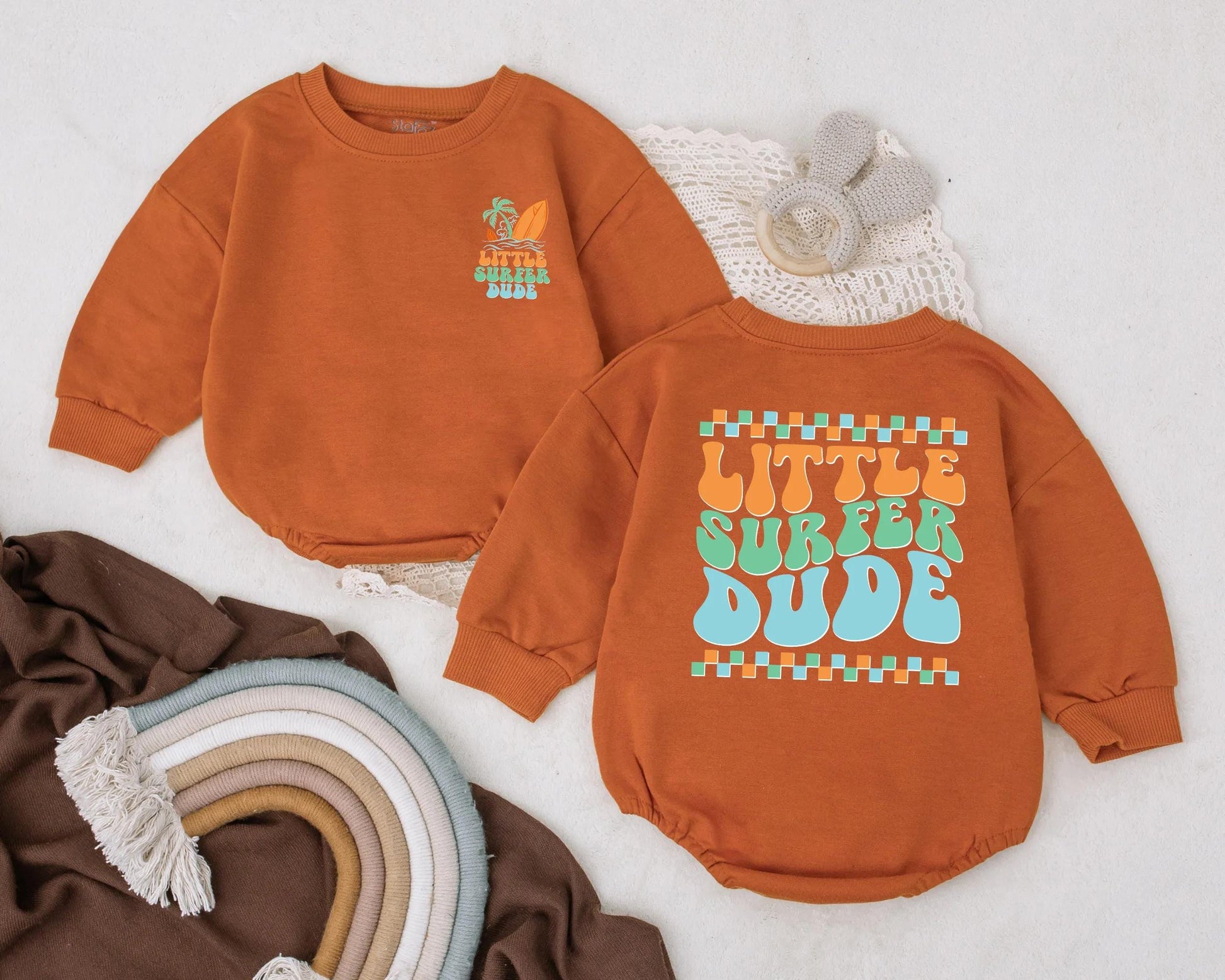 Little Surfer Dude Baby Romper Retro Beach Summer Outfit for Baby Boys, Cute Surf Clothes, Toddler Vacation Clothes, Bubble Romper