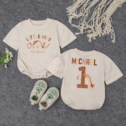 Little Miss One-derful Baby Romper First Birthday Outfit Rainbow Floral Design Custom Gift for Girl One Year Old, Soft & Comfy Cotton Bodysuit