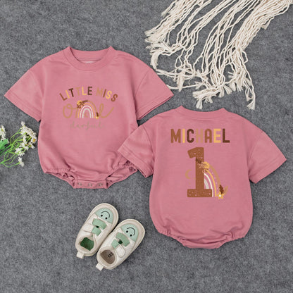 Little Miss One-derful Baby Romper First Birthday Outfit Rainbow Floral Design Custom Gift for Girl One Year Old, Soft & Comfy Cotton Bodysuit