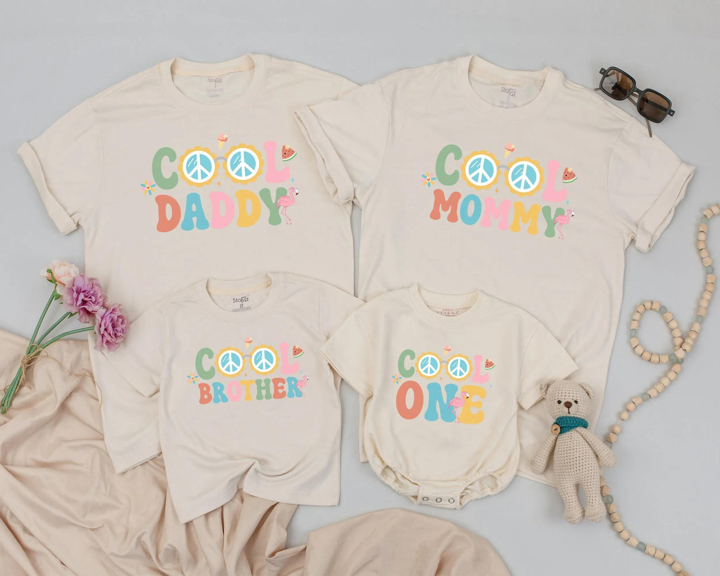 Groovy Family Birthday Shirts: Retro ONE Outfits for Mom, Dad, Baby, and Brother – Matching Summer Photo Look, Cool Hippie Vibes Peace Sign Tees (138 chars)