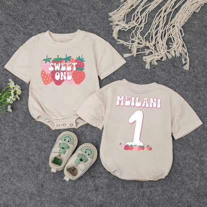 Sweet One Strawberry Birthday Romper for Baby Girl First Birthday Outfit Bubble Romper Adorable Berry Party Theme
