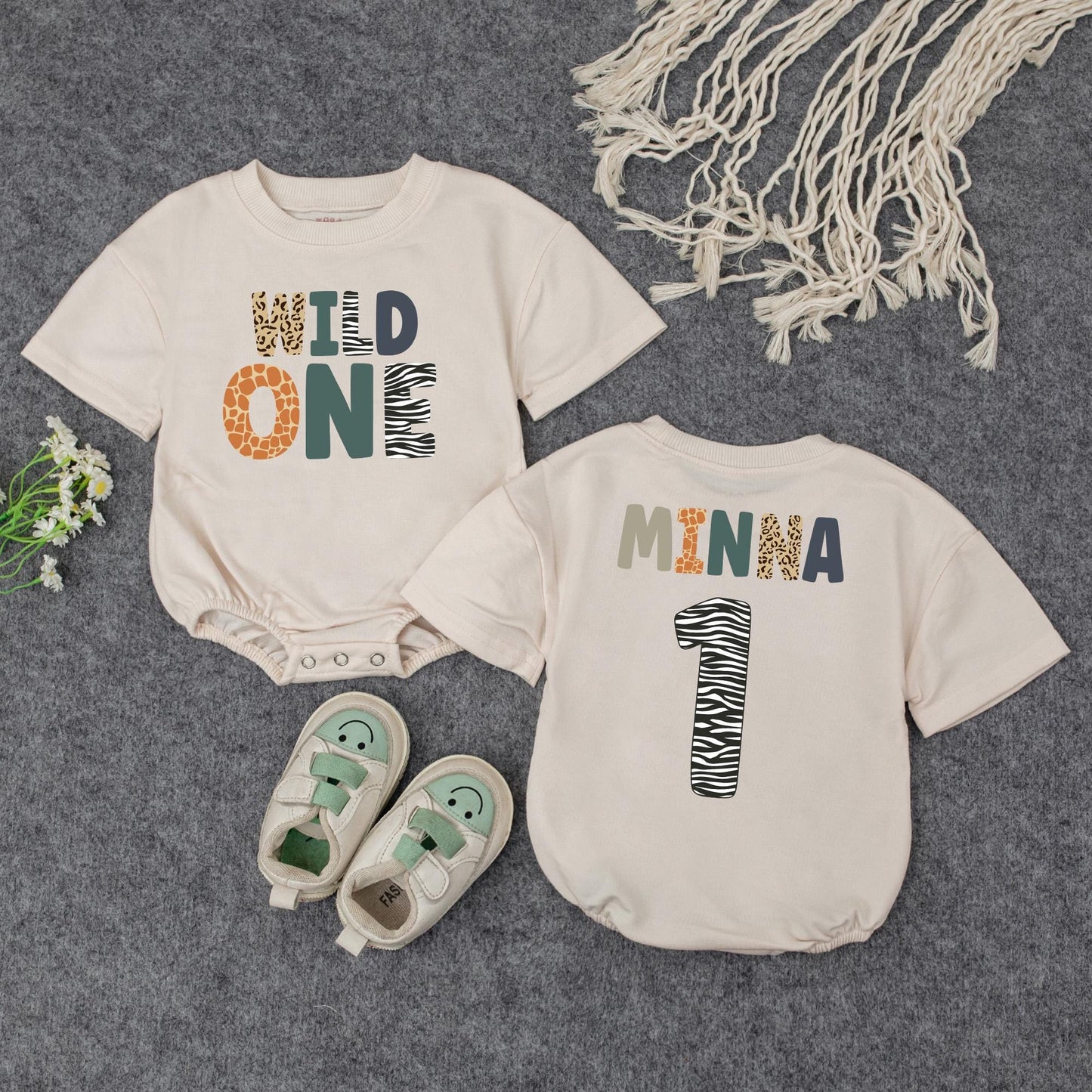 Personalized Wild One Romper, Safari First Birthday Outfit, Custom Name, Baby Girl Clothes, Animal Print, Party Animal, Wild ONE Zebra Romper 1st Bday Gift (138 chars)