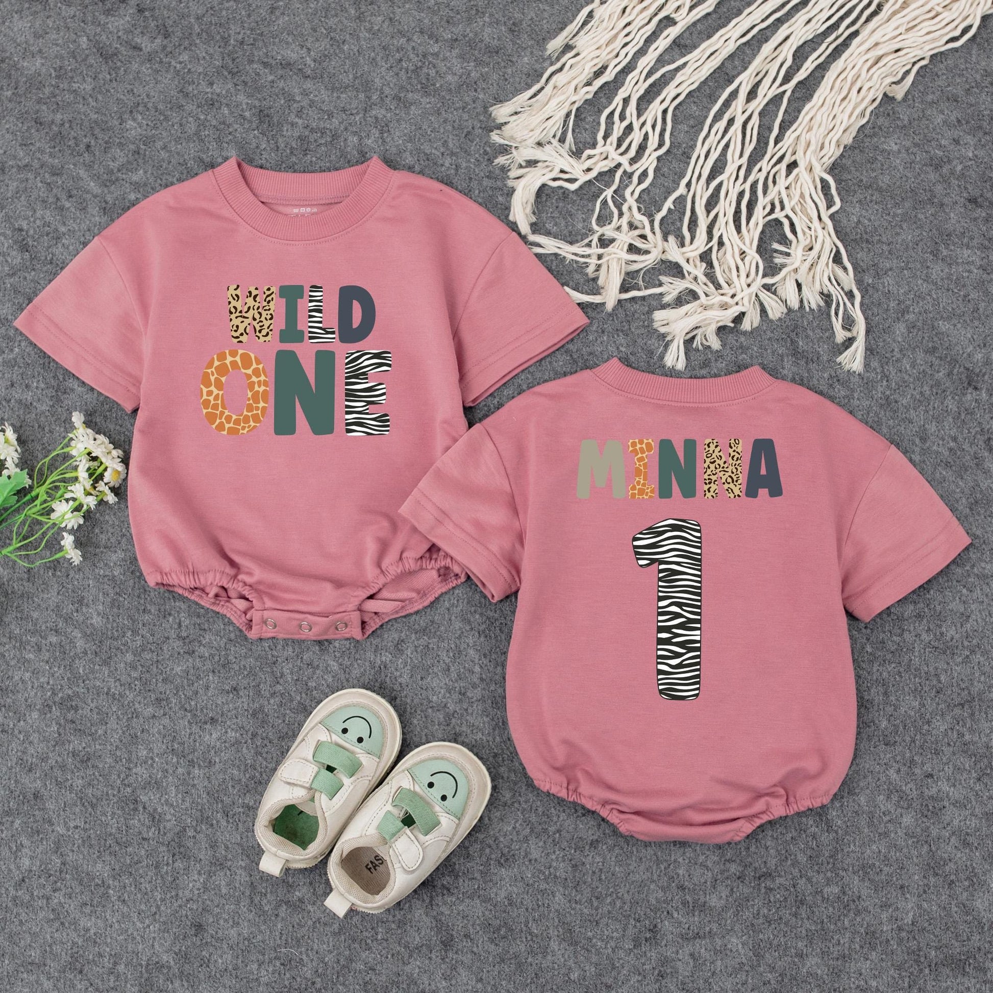 Personalized Wild One Romper, Safari First Birthday Outfit, Custom Name, Baby Girl Clothes, Animal Print, Party Animal, Wild ONE Zebra Romper 1st Bday Gift (138 chars)