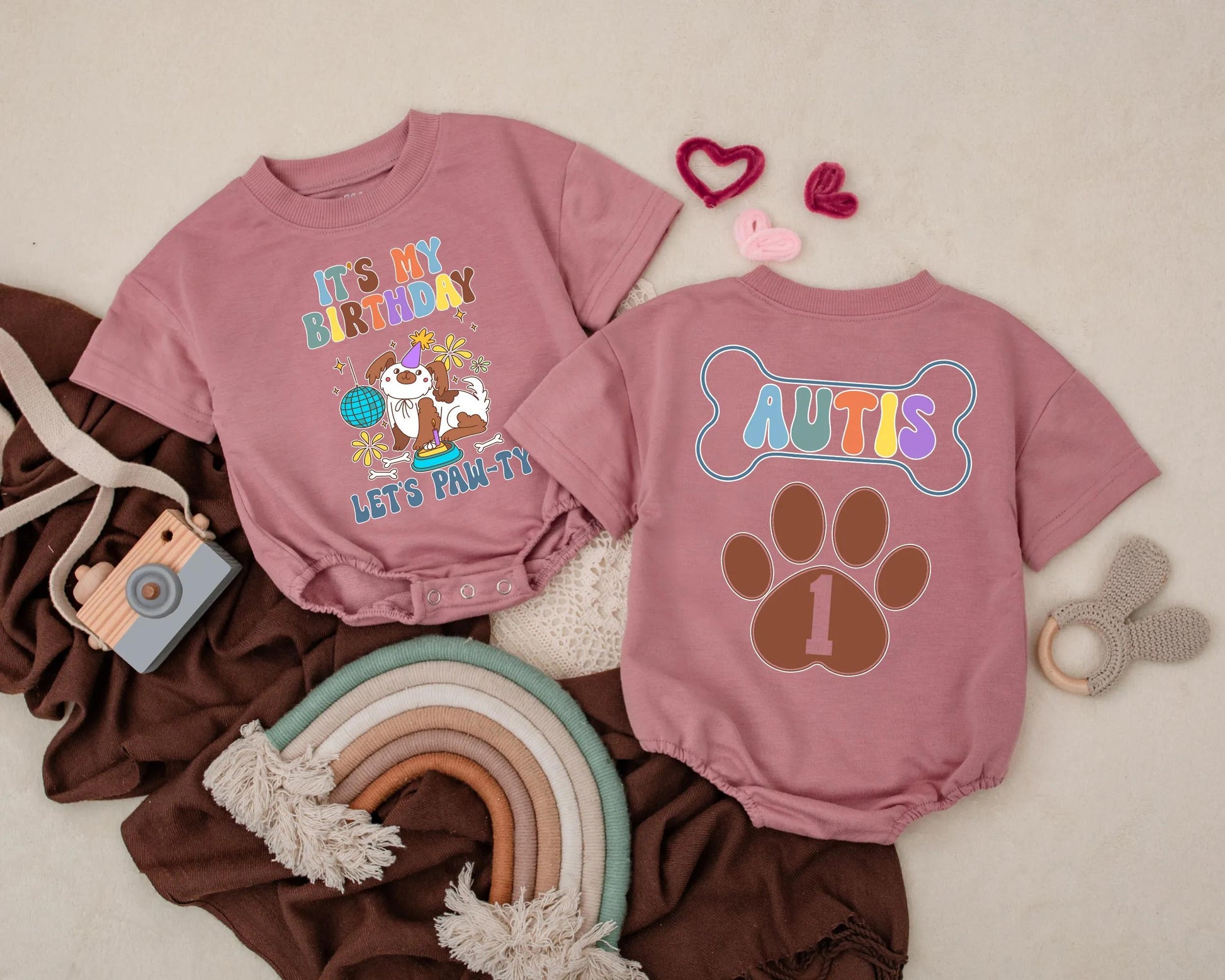 Puppy Birthday Baby Romper It's My Birthday Let's Paw-ty Outfit Personalized Name Custom Dog Party Baby Clothes