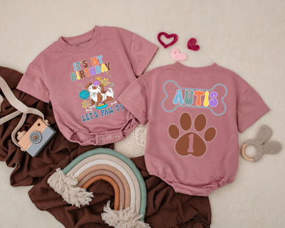 Puppy Birthday Baby Romper It's My Birthday Let's Paw-ty Outfit Personalized Name Custom Dog Party Baby Clothes