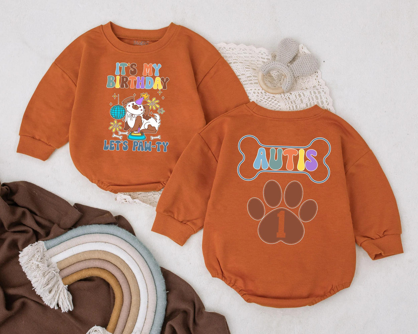 Puppy Birthday Baby Romper It's My Birthday Let's Paw-ty Outfit Personalized Name Custom Dog Party Baby Clothes