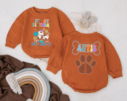 Puppy Birthday Baby Romper It's My Birthday Let's Paw-ty Outfit Personalized Name Custom Dog Party Baby Clothes