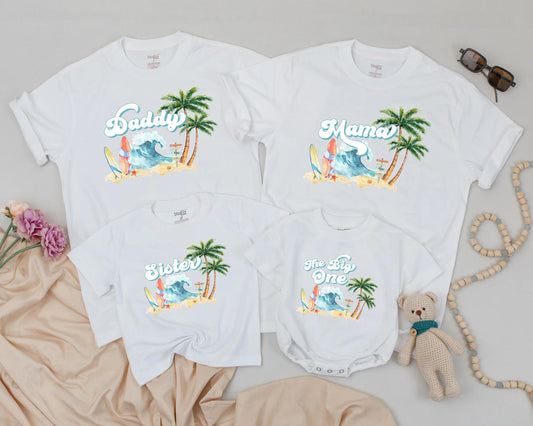 Matching Surf Birthday Shirts for Dad & Baby, The Big One Summer Beach Outfits, Surfer Family Tees