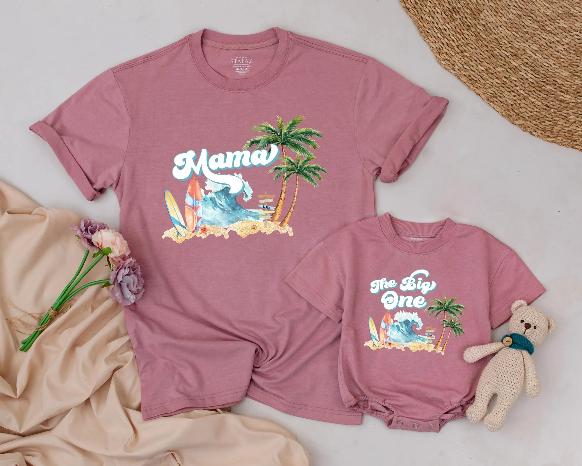 Matching Surf Birthday Shirts for Dad & Baby, The Big One Summer Beach Outfits, Surfer Family Tees