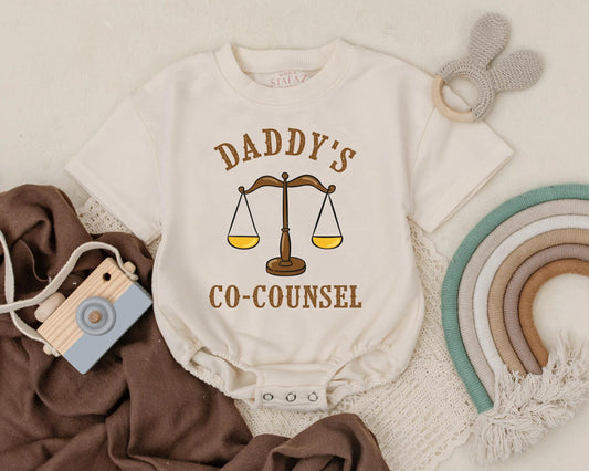 Daddy's Co-Counsel Baby Romper Lawyer Dad Legal Theme Bubble Outfit Cute Gift for New Dads Father's Day Idea