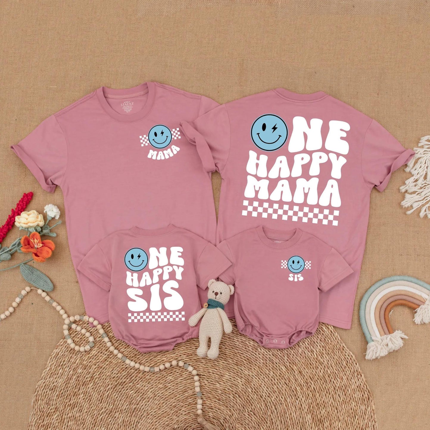 Blue One Happy Dude Birthday Matching Family Shirt Smiley Face First Birthday Outfit Toddler Boy Gift