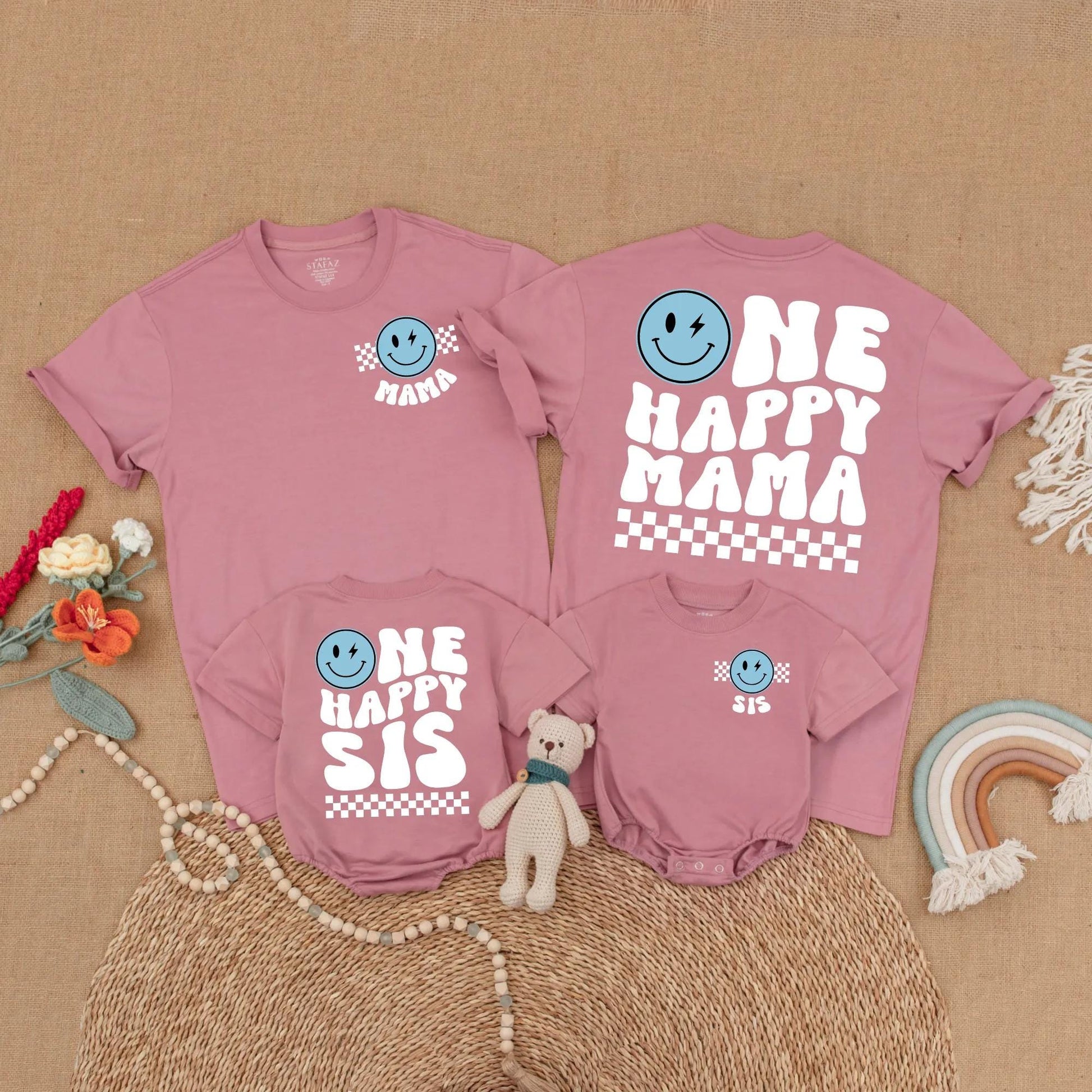 Blue One Happy Dude Birthday Matching Family Shirt Smiley Face First Birthday Outfit Toddler Boy Gift