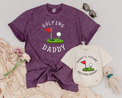 Golfing Daddy & Baby Matching Outfit Funny Golf Dad T-Shirt & Baby Romper Daddy's Future Golfing Buddy Father's Day Gift Idea