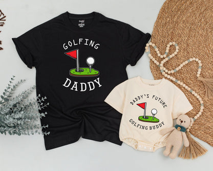 Golfing Daddy & Baby Matching Outfit Funny Golf Dad T-Shirt & Baby Romper Daddy's Future Golfing Buddy Father's Day Gift Idea
