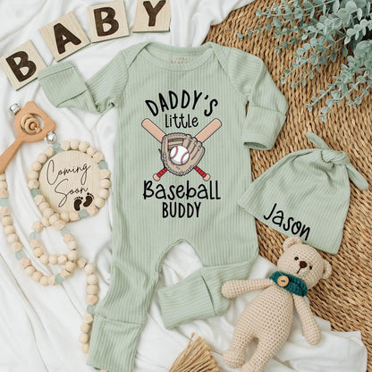 Daddy's Little Baseball Buddy Newborn Bodysuit Ribbed Baseball Romper for Baby Boys and Girls Perfect Baby Shower Gift for Sports Dad