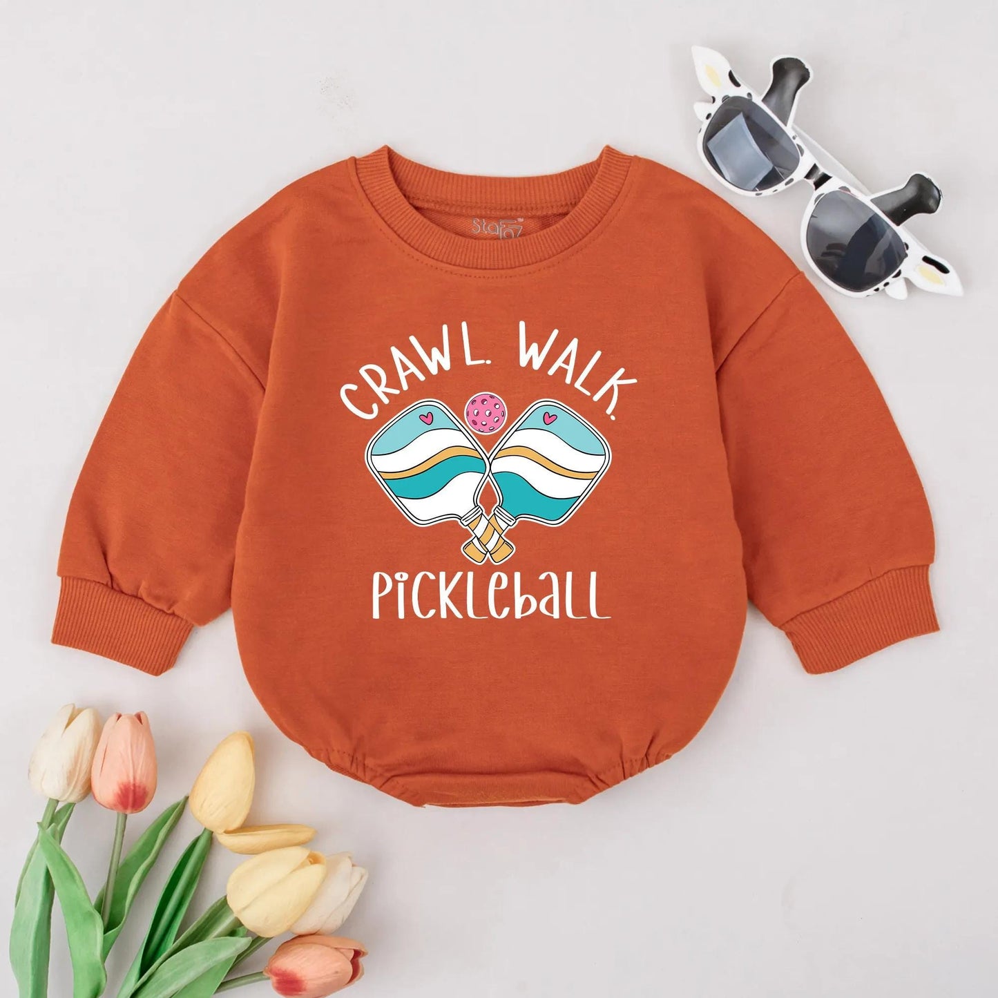 Crawl Walk Pickleball Baby Romper Fun Sport Bodysuit Cute Baby Gift Outfit for Boys Girls First Birthday Celebration