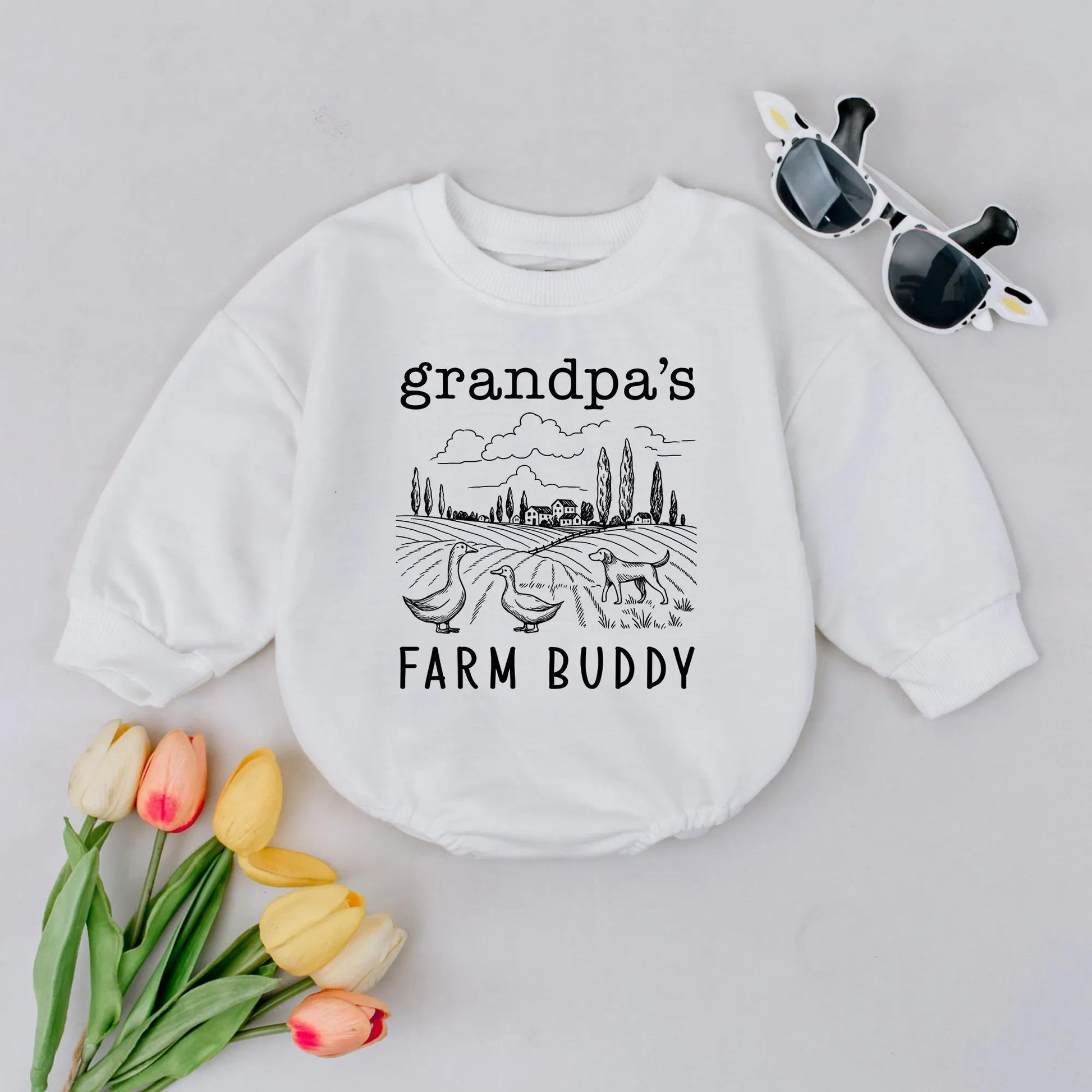 Custom Name Grandpa's Farm Buddy Baby Romper Personalized Country Outfit Newborn Grandpa Gift Toddler Farm Life Clothing
