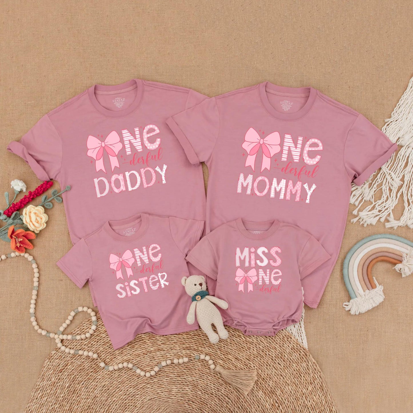 Pink Bow 1st Birthday Matching Mommy and Me Shirt Set Baby Girl Outfit Mama of the Birthday Girl First Celebration Gift Comfortable Cotton Party