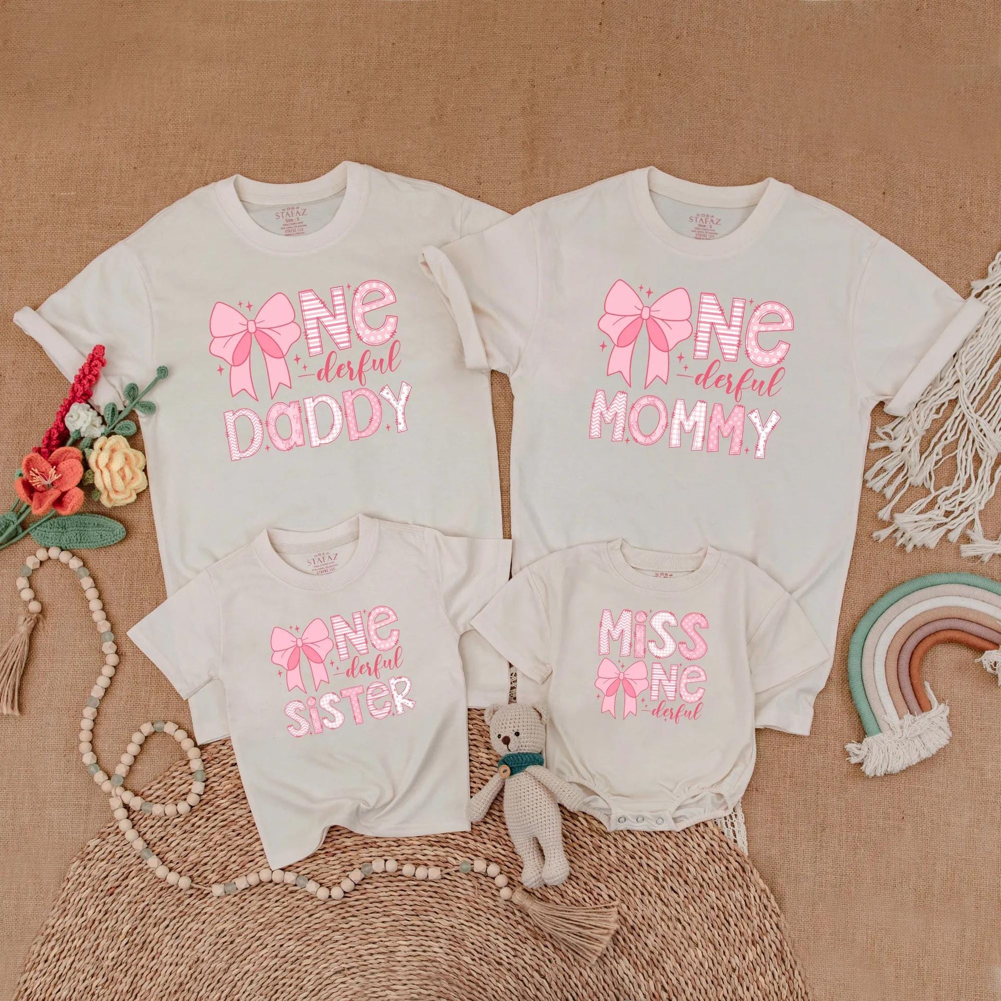 Pink Bow 1st Birthday Matching Mommy and Me Shirt Set Baby Girl Outfit Mama of the Birthday Girl First Celebration Gift Comfortable Cotton Party