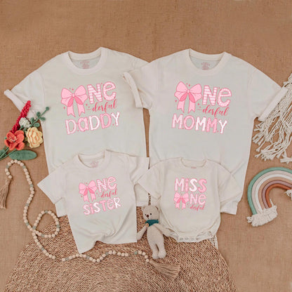 Pink Bow 1st Birthday Matching Mommy and Me Shirt Set Baby Girl Outfit Mama of the Birthday Girl First Celebration Gift Comfortable Cotton Party
