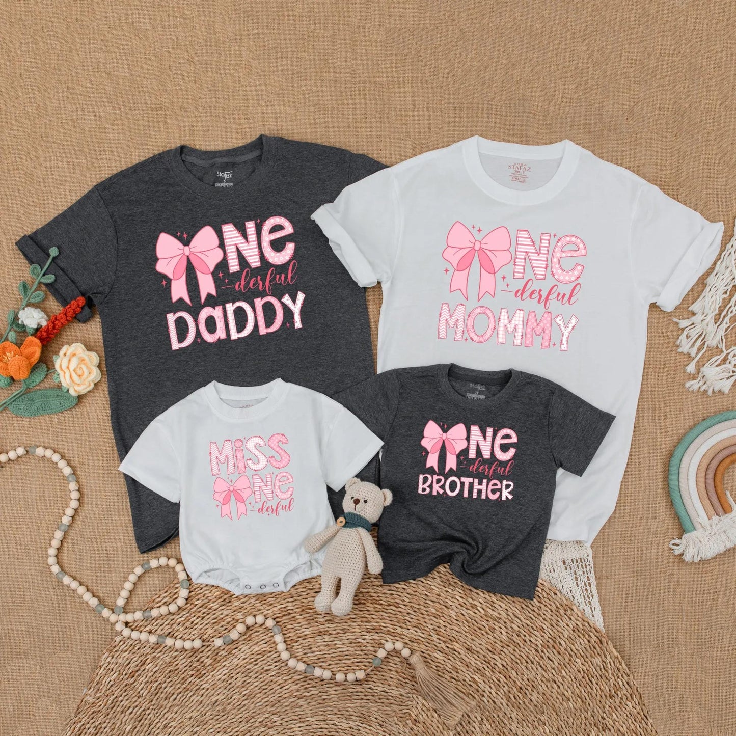 Pink Bow 1st Birthday Matching Mommy and Me Shirt Set Baby Girl Outfit Mama of the Birthday Girl First Celebration Gift Comfortable Cotton Party