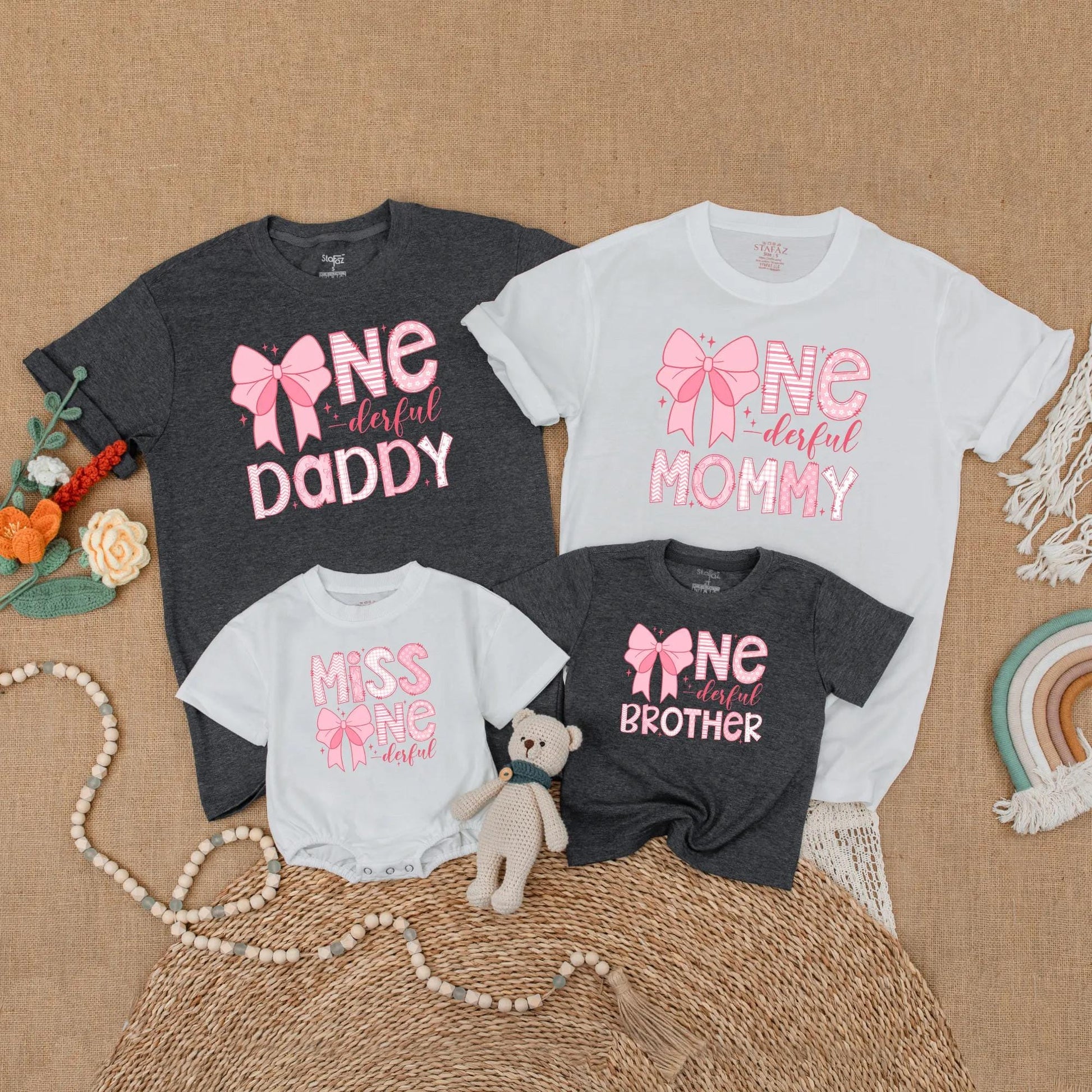 Pink Bow 1st Birthday Matching Mommy and Me Shirt Set Baby Girl Outfit Mama of the Birthday Girl First Celebration Gift Comfortable Cotton Party