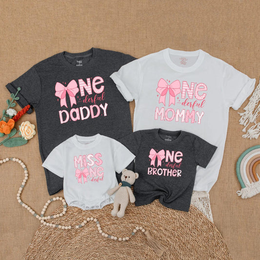 Pink Bow 1st Birthday Matching Mommy and Me Shirt Set Baby Girl Outfit Mama of the Birthday Girl First Celebration Gift Comfortable Cotton Party