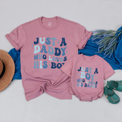 Personalized Father Son Matching Shirt Set for Dad and Baby Boy, Daddy Who Loves His Boy Romper Outfit, Thoughtful Fathers Day Gift