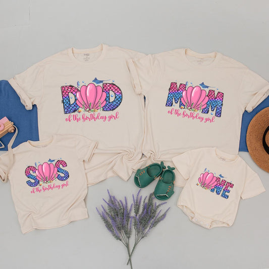 Personalized Oneder the Sea First Birthday Girl Family Matching Shirts Mommy Daddy Baby Ocean Animals Mermaid Party Outfit