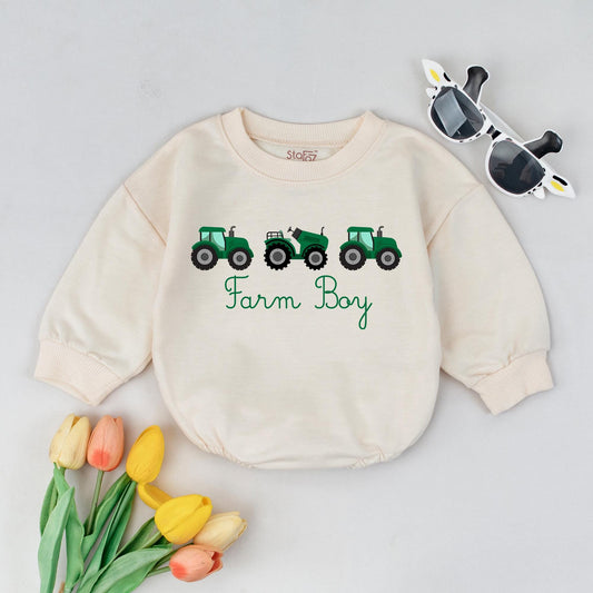 Farm Boy Baby Sweatshirt & Toddler Tractor Shirt - Country Outfit, Fall Clothes, Farmer Gift, Baby Boy 1st Birthday