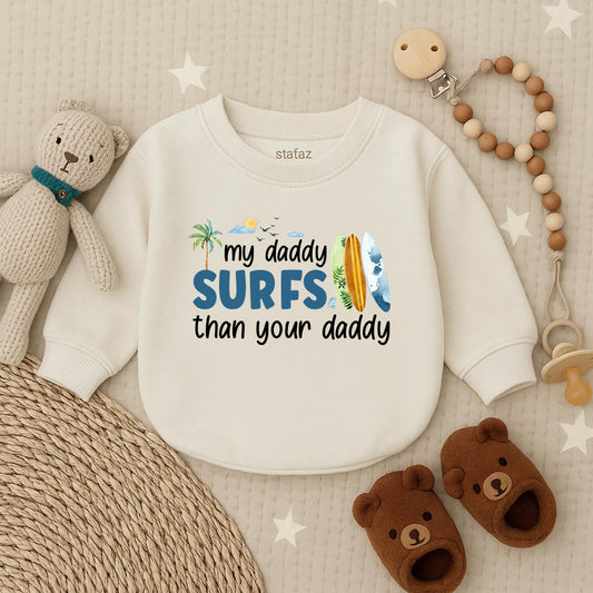 My Daddy Surfs Better Than Your Daddy Funny Baby Bubble Romper Summer Beach Outfit Gift for Surfer Dad Newborn Boy Bodysuit